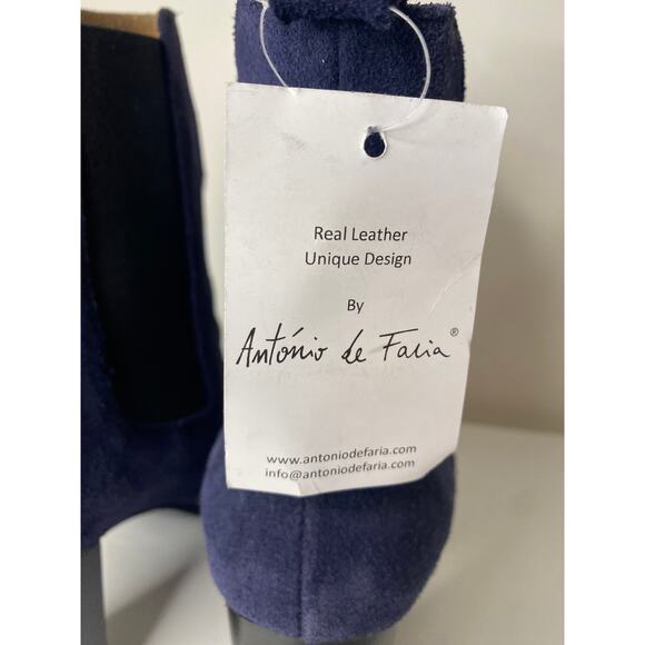 NWT ANTONIO DE FARIA BOOTS 9 SUEDE LEATHER BLUE DEBORA ANKLE BOOTIES BLACK HEEL - Picture 4 of 13